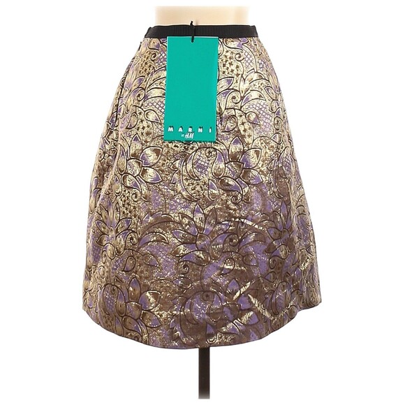 2012 MARNI at H&M Metallic Gold & Purple Jacquard Floral Skirt - US 2 - Picture 2 of 2